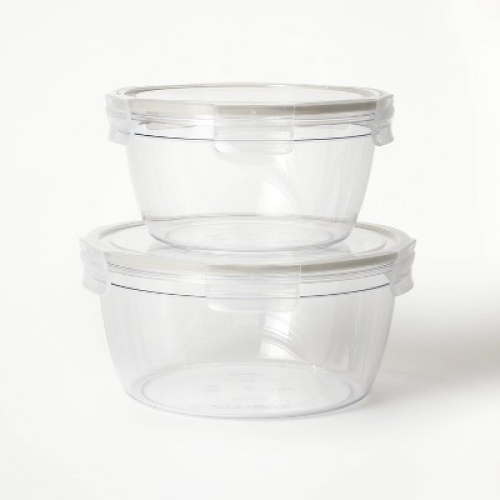 4pc (set of 2) 8.5 Cup and 14 Cup Tritan Plastic Round Food Storage Container Set with Lids Clear - Filament™: Stackable MISSING CLIP ON LARGER BOWL