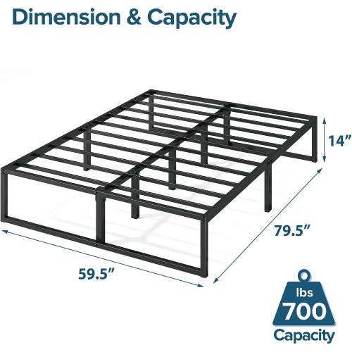 ZINUS Lorelei 14 Inch Metal Platform Bed Frame, Mattress Foundation with Steel Slat Support, No Box Spring Needed, Easy Assembly, Queen, Black