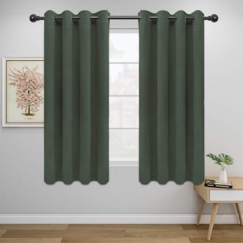 Easy-Going Blackout Curtains for Bedroom, Solid Thermal Insulated Grommet and Noise Reduction Window Drapes, Room Darkening Curtains for Living Room, 2 Panels (52x46 in,Greyish Green)