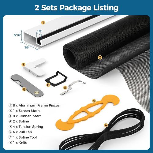 Augblinds DIY Aluminum Window Screen Frame Kit, 2 Sets, 46 in, White