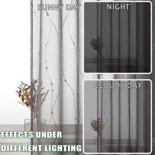 2 SMILE WEAVER Grey Sheer Curtains 84 Inch Long for Living Room,Privacy & Light Filtering Semi Sheer Curtain with Star Print Design,Lightweight Voile Transparent Bedroom Window Drapes,2 Panels