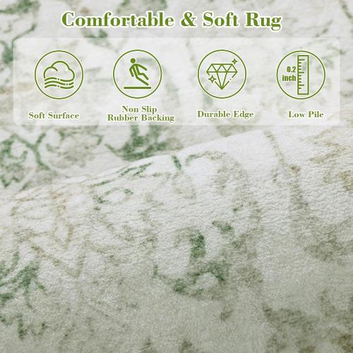 Green Area Rugs 8x10 Rugs for Living Room, Traditional Washable Rugs for Bedroom Distressed Large Area Rug Living Room Rug Non Slip Rug Carpet for Dining Nursery