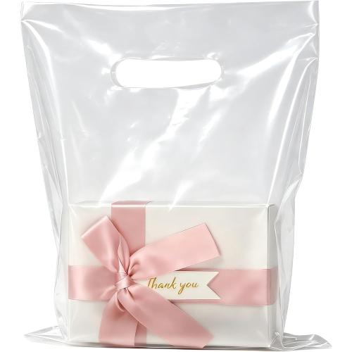 100 Pcs Plastic Bags With Handles 9x12, Clear Gift Bags Shopping Merchandise bags for Small Business Retail Stores Gifts (Yellow)