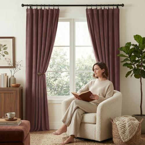 NICETOWN Dusty Rose Pink Blackout Velvet Curtains for Girls Room