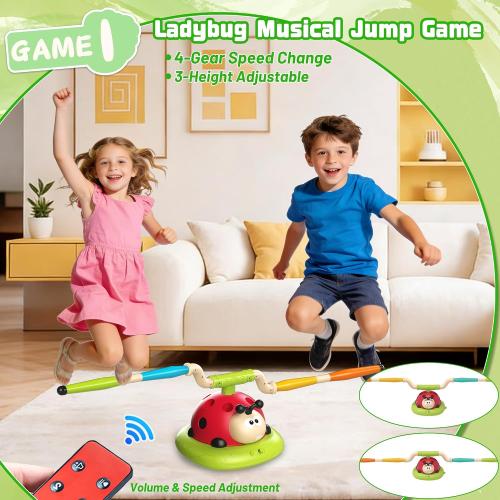 5 in 1 Musical Jump, Bean Bag Toss Ring Game, Baseball Toys and Stomping Launch Rocket Launcher for Kids Remote Control Indoor Outdoor Sports Toys for Kids Ages 4-8 3-5 Birthday Easter Gifts