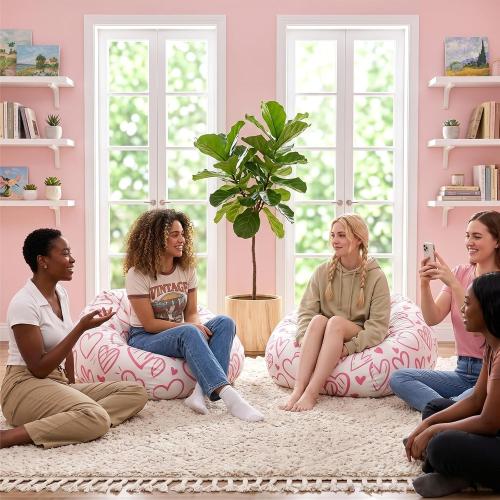 Novabright Stuffed Heart Storage Bean Bag Chair Cover for Teens (No Filler) 2.3 Feet Plush Soft Bean Bag Cute Sofa Organizer with Double Stitched Zipper Washable Kids Room Decoration