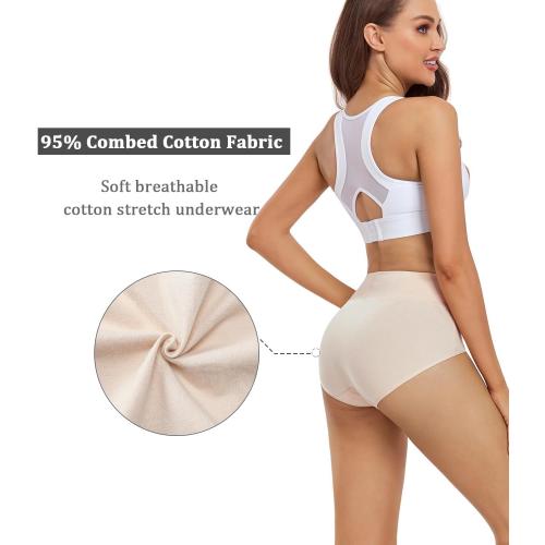 wirarpa Women's Cotton Underwear High Waisted Ladies Panties Full Coverage Briefs 3 Pack (Regular & Plus Size)