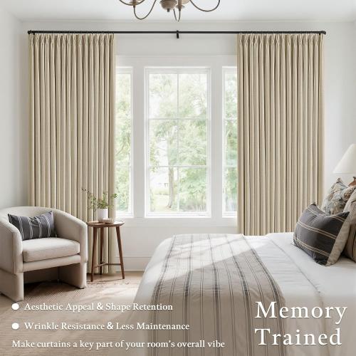 Blackout Pinch Pleated Curtains 2 Panel Set for Living Room Darkening Thick Linen Textured