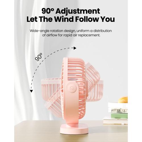 Gaiatop USB Desk Fan, 5.5 Inch Quiet 3 Speeds Small Portable Fan Pink