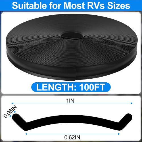 1 RV Trim Molding Insert, 100 FT Heavy Duty RV TPE Trim Molding Weather Stripping Exterior Replacement, Waterproof Screw Cover Corner for Camper Travel Trailer Boat Channel, Black