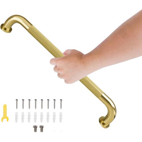 24 Inch Shower Grab Bar, Brushed Gold Bathroom Grab Bar Handle with Anti-Slip Knurled Grip, Stainless Steel Bath Balance Bar, 1.25 Diameter Bath Safety Bar Support for Seniors Elderly Pregnant
