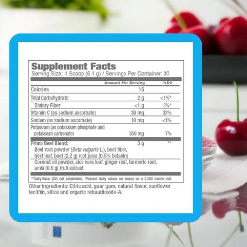 Consult Health Primo Beets - Beet Root Powder Drink Mix with Electrolytes - Nitrates to Support Circulation - Energy Boost - Ginger & Turmeric - for Men & Women - Cherry Flavor - 30 Servings