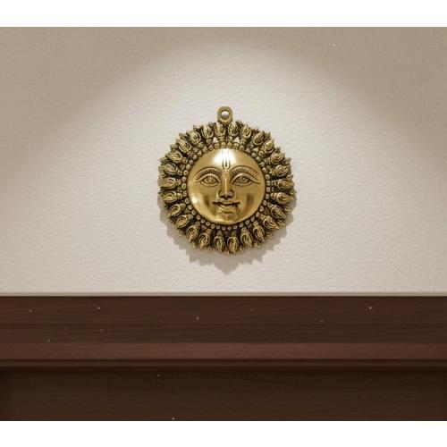 StonKraft Brass Wall Hanging Sun Face Idol | Surya Dev Bhagwan Metal Wall Decor | Art Sculpture for Home & Office Decor for Positivity, House Warming Gift – 6.25 Inches, Golden