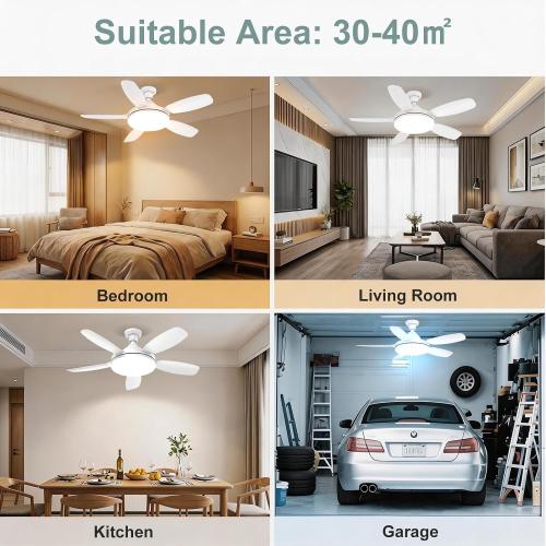 32 Socket Fan Light, 3000 Lumens Small Ceiling Fans with Lights and Remote, E26/E27 Light Bulb Fan with Reversible Motor, Dimmable 3000K-6500K Light Socket Fan for Bedroom Kitchen Garage