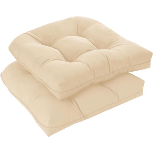 downluxe Outdoor Chair Cushions Set of 2 for Patio Furniture, Waterproof Tufted Overstuffed Patio Furniture Cushions, Thick Outdoor Seat Cushion, 19 X 19 X 5, Beige