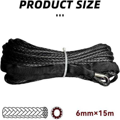 1/4 Inch x 50 Foot 10000 lb Synthetic Winch Rope Kit, Black
