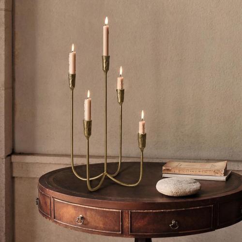 5-Candle Cast Iron Metal Candelabra Candlestick Holders 15 inch | Tall Candle Holder Wedding Event Candelabra Candle Stand Brass Gold