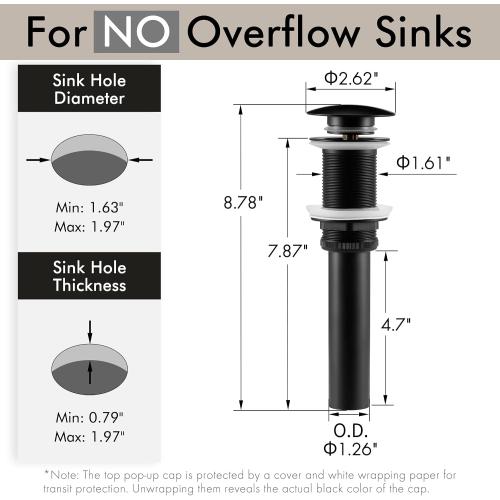 KES Bathroom Sink Drain Without Overflow Vessel