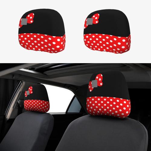 2 Pack Cute Red Bow and Black Dots Car Seat Headrest Cover for Women, Car Headrest Protector Seat Cover Elastic,Auto Interior Decor Front & Rear Seat Headrest Pads Decor,Universal Fit