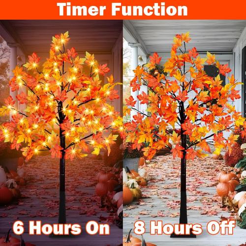 3 Pack Lighted Maple Tree, 4FT 5FT 6FT Artificial Fall Tree With 216 Lights and Timer for Autumn Home, Living Room, Patio, Porch, Garden, Wedding Indoor Outdoor Decor