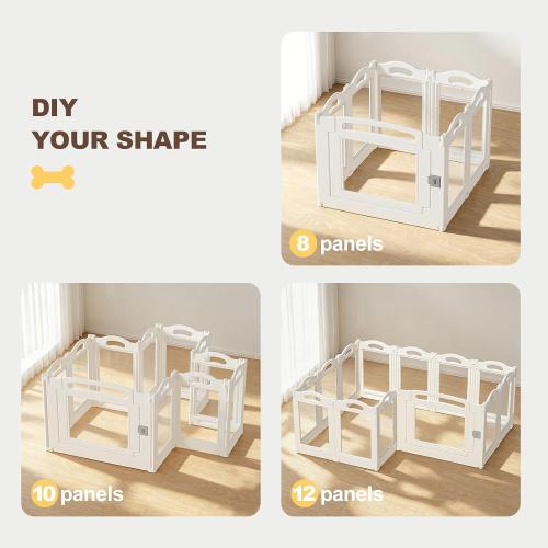 Foldable Clear Acrylic Dog Playpen with Door,  Acrylic Puppy Playpen, Easy Assemble Indoor Pet Fence with White Frame, Clear Dog Playpen for Puppies & Animal