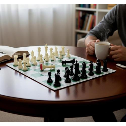 StonKraft 18.2'' x 18.2'' Tournament Chess Vinyl Foldable Chess Game with Solid Plastic Pieces (with Extra Queen) - Ideal for Professional Chess Players