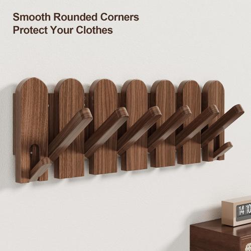 Solid Walnut Coat Rack Wall Mount 16.5,Wall Mounted Coat Rack with 8 Hooks