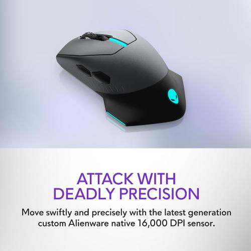 Alienware Wired/Wireless Gaming Mouse AW610M - 16000 DPI Optical Sensor, 350 Hour Rechargeable Battery, 7 Buttons, 3-ZONE 16.8m AlienFX RGB Lighting, Ergonomic - Dark Side of the Moon