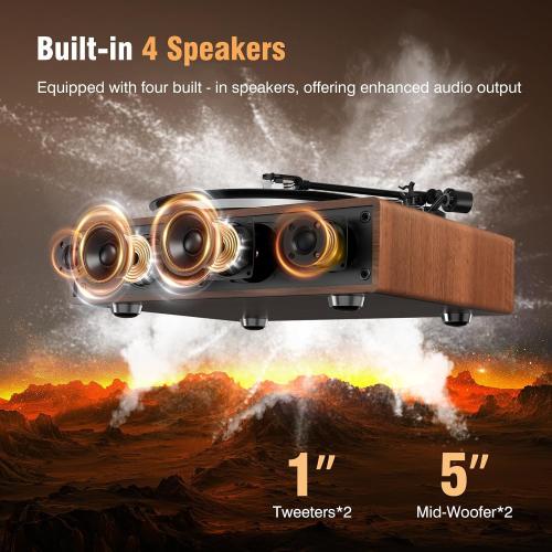 1 BY ONE Vinyl Record Player with Built-in Speakers, Belt-Drive Turntable