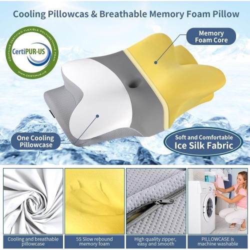 Cervical Neck Pillow for Pain Relief - Ergonomic Pillow Side Sleeper Pillow for Sleeping, Orthopedic Bed Pillow Neck Support Pillow, Contour Memory Foam Pillows for Side Back Sleepers
