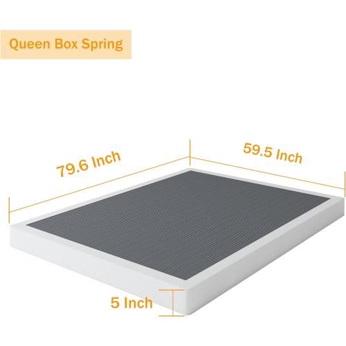 Box Springs 5 Inch Queen Box Spring Only Bed Base, Mattress Foundation, Easy Clean Fabric Cover, Non-Slip, No Noise, Easy Assembly