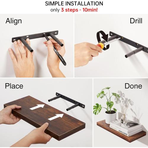 BAYKA Rustic Brown Bathroom Floating Shelves, 15.7in, 3Pk, Wall Mount Shelf