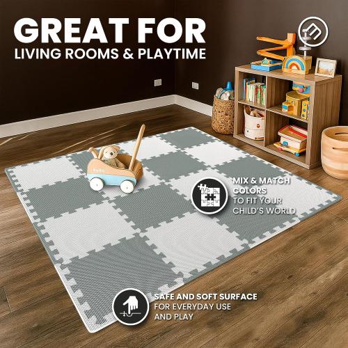 bemaxx Gym Mats Set - EVA Interlocking Foam Floor Tiles (12.6x12.6x0.4) Protective Gym Flooring Sports Home Workout Exercise Mats Puzzle Garage Fitness Play-Room Pool Treadmill Bike, 18 pcs, 18sqft