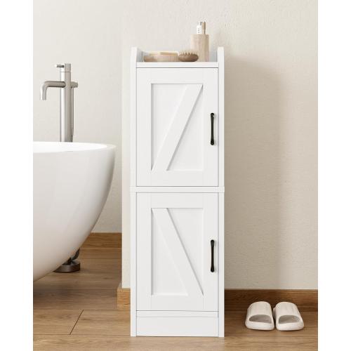 Narrow Bathroom Storage Cabinet with 2 Doors and Shelves, 9.8 W Small Storage Cabinet for Toilet Paper Storage, Slim Cabinet for Small Spaces, Bathroom, Kitchen, 9.8 W × 7.9 D × 29.5 H, White