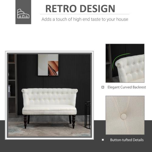 HomCom  Upholstered Armless Fabric Loveseat with Button Tufted Design for Living Room with Wood Legs Cream White