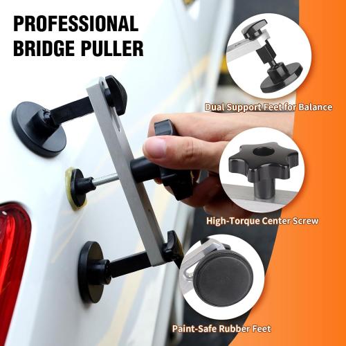 Professional Paintless Dent Repair Kit,Dent Puller Kit with Golden Lifter, Bridge Puller, Slide Hammer T-Bar, Suction Cup for Car Auto Body Hail Damage or Door Ding Removal