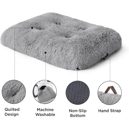 Washable Medium Dog Bed for Crate, Faux Fur Dog Crate Pad for Medium Breed, Plush Soft Comfort Dogs Sleeping Mat, Anti-Slip Pet Kennel Pad, Grey