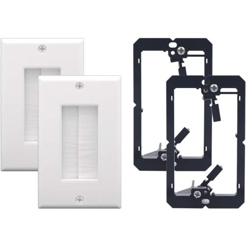 VCE Brush Wall Plate Cable Pass Through with Bracket, White, 2-Pack