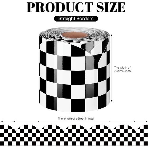 Frienda 65 Ft Checkered Bulletin Board Borders, Black White Classroom Trim