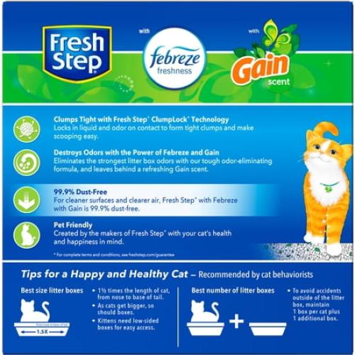 Fresh Step Clumping Cat Litter with Febreze Gain Scent, Long Lasting Odor Control Kitty Litter with Activated Charcoal, Low Dust Formula, 14 lb