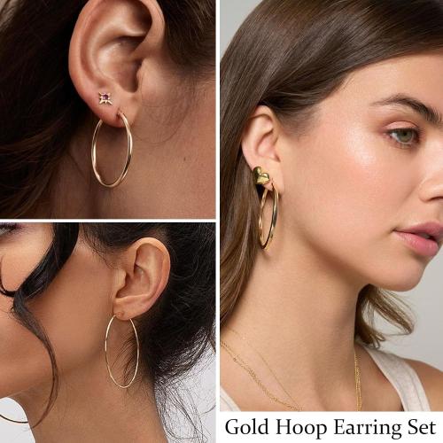 24 Pairs Gold Silver Hoop Earrings Set for Women, Lightweight Earring Pack