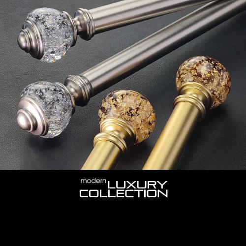Double Curtain Rod Set:1-1/8 Inch Diameter Luxury Gold Curtain Rods, 72-144 Inches Adjustable Drapery Rod with Clear Gold Foiled Finials for 1 Pack