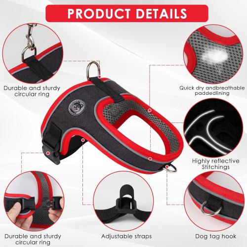 Dog Harness and Leash Set, No Pull Saddle Style Pet Harness, Breathable Mesh Adjustable Reflective Dog Vest for Medium Small Dogs Harness 2 D-Rings, Black, S