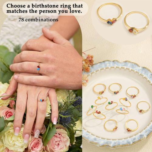 Heart Birthstone Gold Rings for Women Non Tarnish Promise Ring Size 6-10