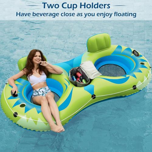 Jasonwell Inflatable River Tube Float - 2 Person Heavy Duty Pool Float with Removable Cooler, Lake Water Tubes for Floating, Raft Lounge Floatie with 2 Cup Holders for Adults