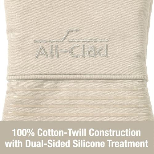 All-Clad Premium Silicone Oven Mitt: Heat Resistant to 500 Degrees - 100% Cotton & Silicone, 14x7 Pot Holder for Kitchen and Barbeque, (2 Pack), Almond