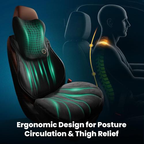 Car Seat Cushion with Back & Neck Support, Breathable Perforated Suede Seat Cushion for Drivers, Non-Slip Ergonomic Design for Long Drives, Daily Commute & Travel