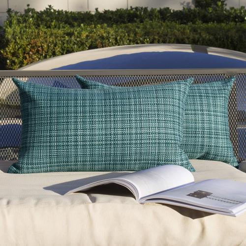 Kevin Textile Outdoor Waterproof 14x24 Lumbar Pillow Covers 2 Pack, Teal