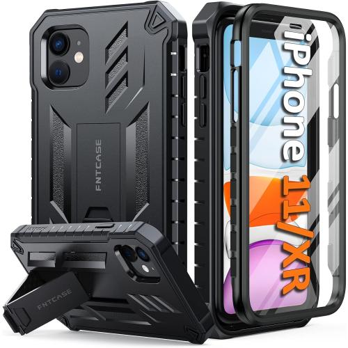 FNTCASE for iPhone 11/XR Case, with Built-in Screen Protector, Kickstand