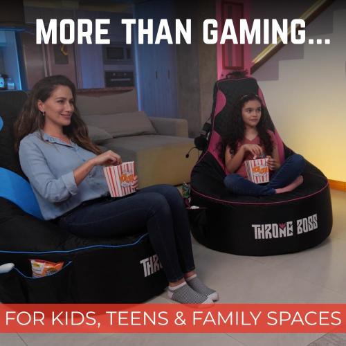 Throne Boss Gaming Bean Bag Chair Cover for Adults with High Back, Black – Floor Gaming Chair Cover, Easy to Clean Fabric, Large Side Pockets, Headphone Hanger, Requires 200 Liters Polystyrene Beans